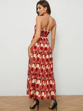 Schulterfreies, ärmelloses Midikleid mit Blumendruck